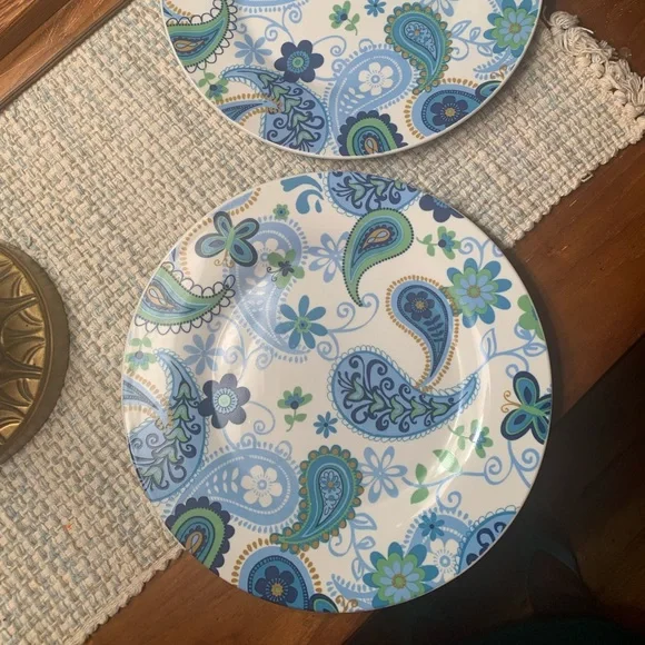 Royal Norfolk blue and green paisley dinner plates - set of 2 - Picture 2 of 4